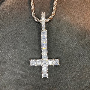 Upside down cross chain iced out top