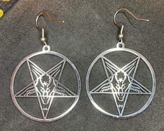 Sigil of Baphomet Church of Satan Pentagram Stainless Steel Pendant Earrings Occult Gothic Pagan Satanic Wiccan Occult Jewelry Gift - Silver