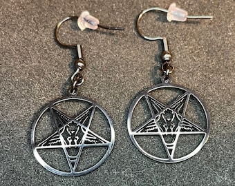 Sigil of Baphomet Church of Satan Pentagram Stainless Steel Pendant Earrings Occult Gothic Pagan Satanic Wiccan Occult Jewelry Gift - Black