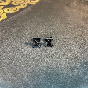 Sigil of Lucifer Stainless Steel Enamel Stud Earrings Gothic Retro Pagan Church of Satan Wiccan Druid Occult Jewelry Black / Silver Color image 5