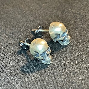 Sterling Silver Skull Earrings 925 Retro Biker Punk Punisher Terminator Skeleton Gothic Death Satanic Wiccan Pagan Druid Occult Jewelry Gift image 2