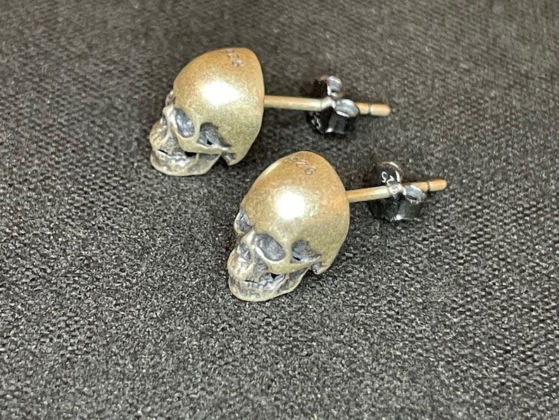 Sterling Silver Skull Earrings 925 Retro Biker Punk Punisher Terminator Skeleton Gothic Death Satanic Wiccan Pagan Druid Occult Jewelry Gift image 3