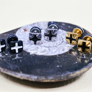Mens Studs | X Stud Earrings | Cool Men Earring | Hipster Stud Earrings | Everyday Earrings | Black Geometric Studs For Men | Men Gold Studs