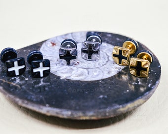 Mens Studs | X Stud Earrings | Cool Men Earring | Hipster Stud Earrings | Everyday Earrings | Black Geometric Studs For Men | Men Gold Studs