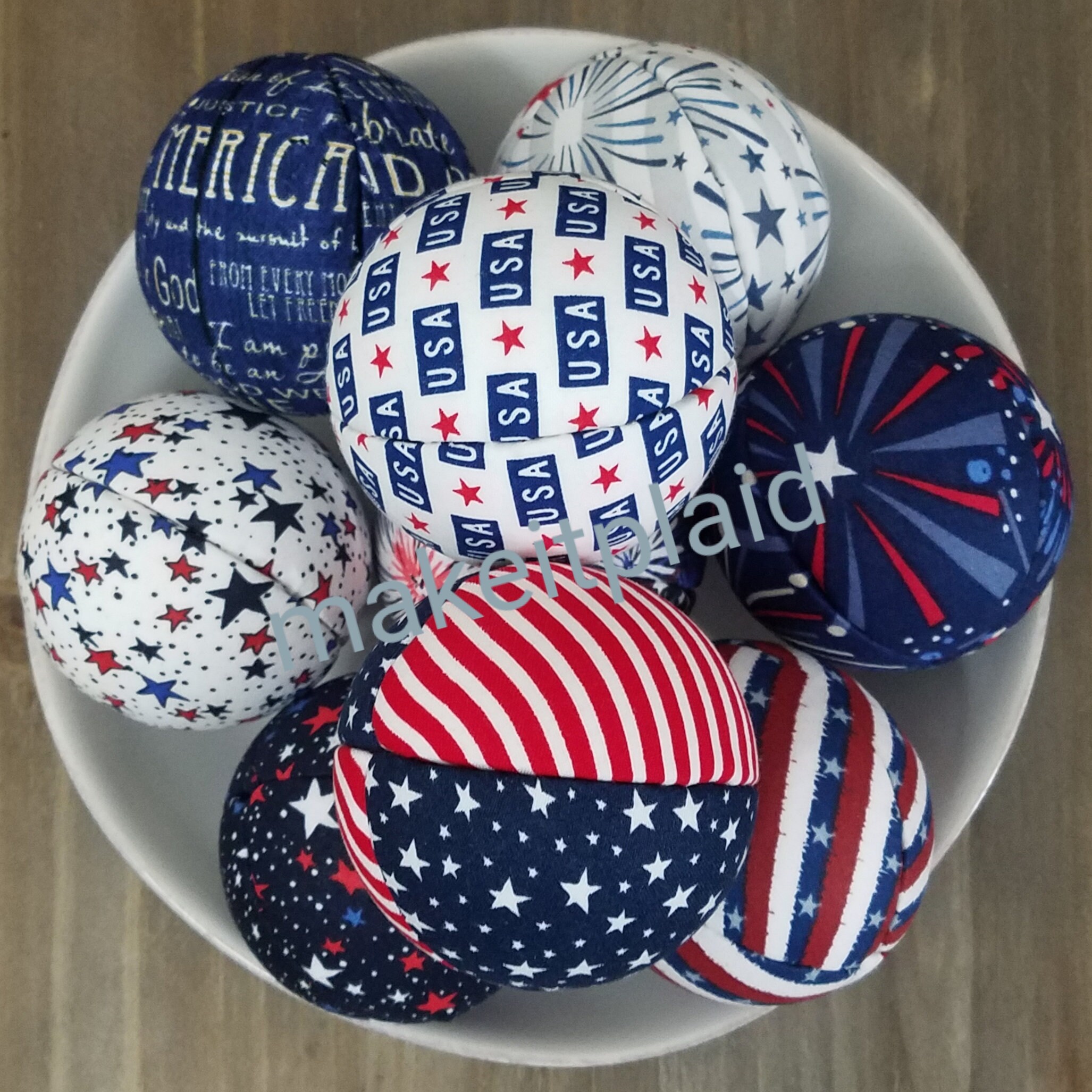 Patriotic, 4th of july decor, fabric wrapped balls, memorial, indepen…