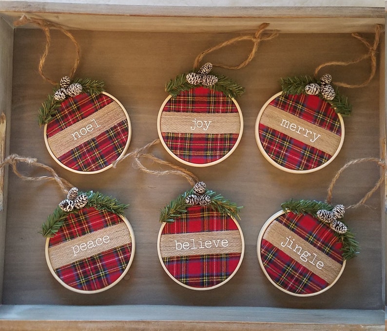 Red green tartan plaid christmas tree ornaments set holiday Etsy