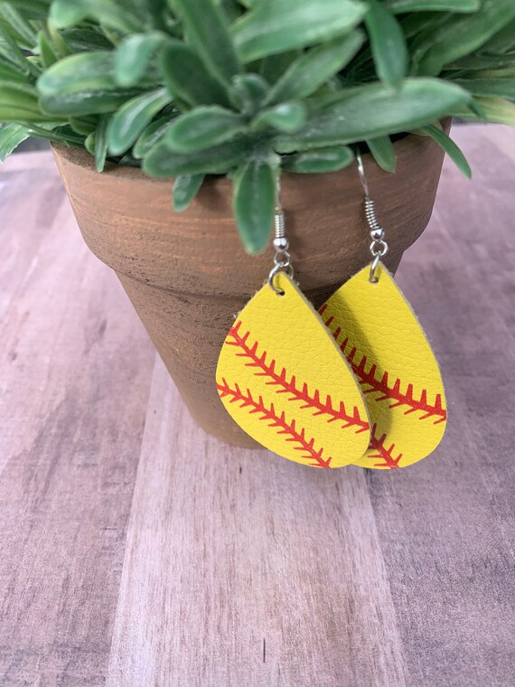 Faux leather softball earring Etsy