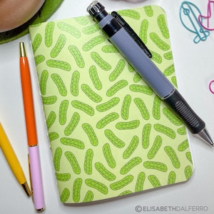 Handmade notebook, carnet de notes fait main, stationery, calendar, planner, pickle, cactus, flower, bacon, gift, design, paper illustration