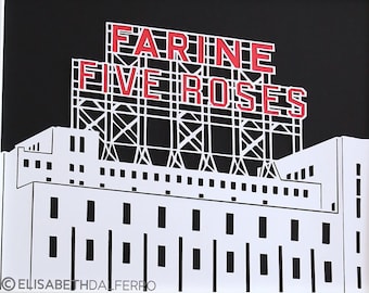 Farine Five Roses, Montreal, city, town, cutout, cutout, poster, poster, papercut, paper art, paper art, art, wall art, architecture
