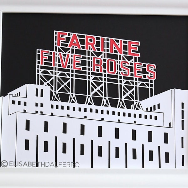 Farine Five Roses, Montreal, city, town, cutout, cutout, poster, poster, papercut, paper art, paper art, art, wall art, architecture