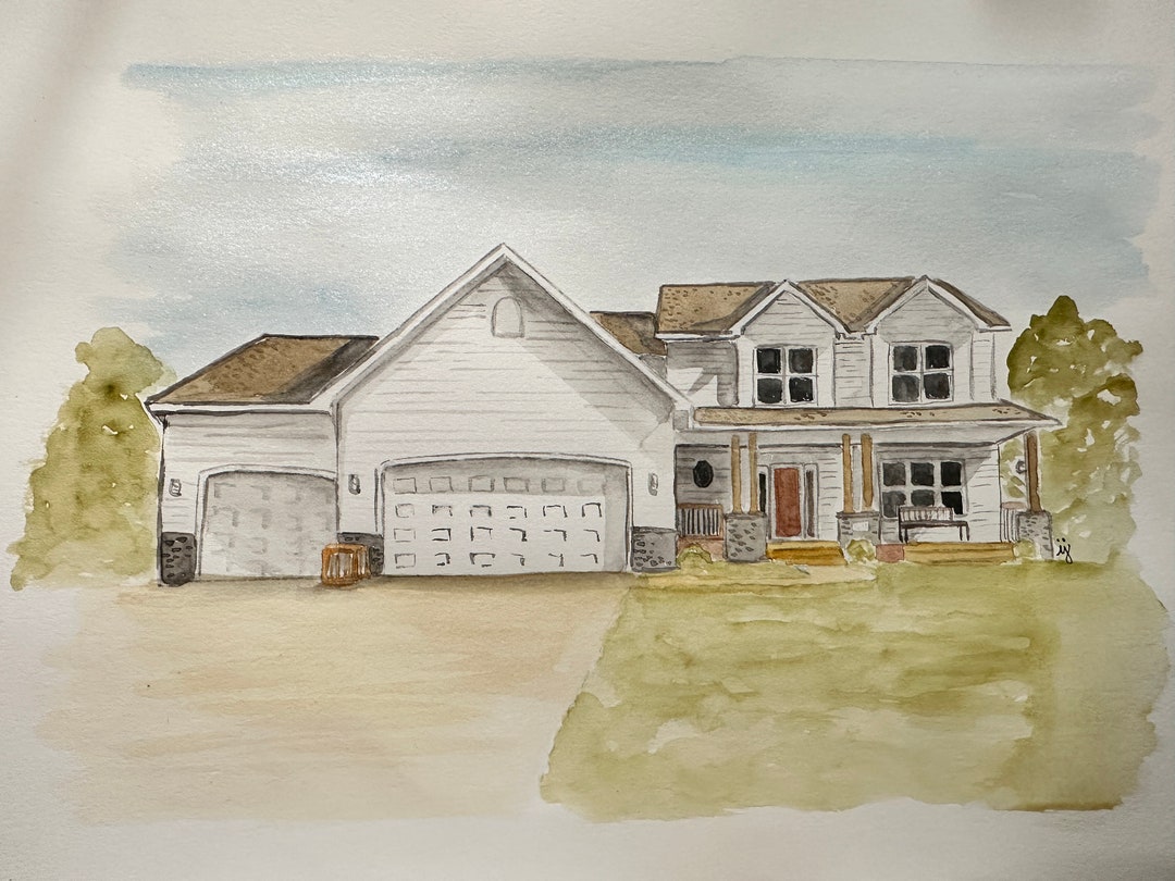 Personalized House Portrait With Family Members – Custom Watercolor ...