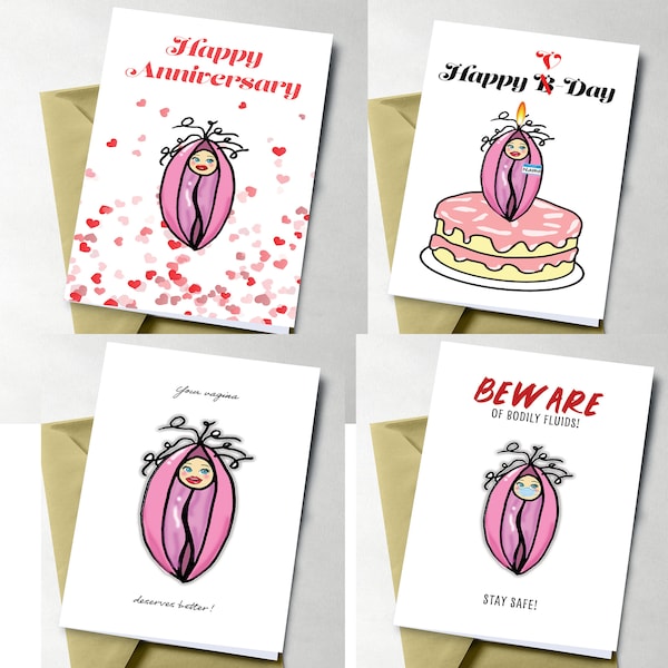 Naughty valentines Cards, Offensive, Hilarious, Mature, Pussy, Vagina Greeting Cards , Ms. Vangie Card Collection