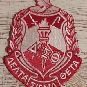 Newly Revised (per National Protocol) -Delta Sigma Theta Iron on Embroidered Crest Patch in size 6&quot; X 4&quot;
