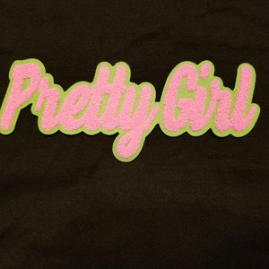 Pretty Girl Crewneck Sweatshirt with Chenille Pink & Green Lettering