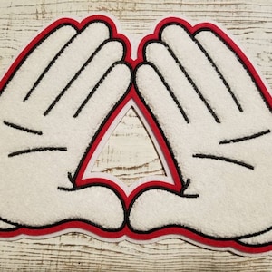 Throw Your Mids Up - Large Chenille patch 11.5" ( iron-on); Soror, Red and White, Sorority, Delta, Reds, 1913, OO-OOP