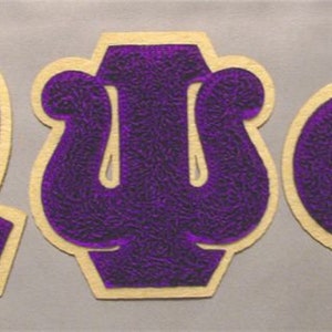 Letras griegas Omega Chenille de 4", color morado y ORO VEGAS;