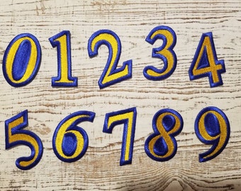 Blue and Gold Iron-On Numbers: 2" Sports Patch