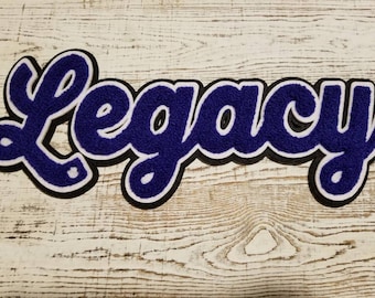 レガシーシェニールパッチ - ブルーとホワイト（アイロン接着）11インチ×4.5インチ