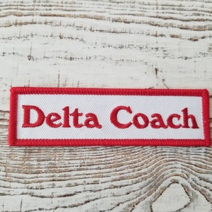 Delta Coach -embroidered patch; iron on; red and white