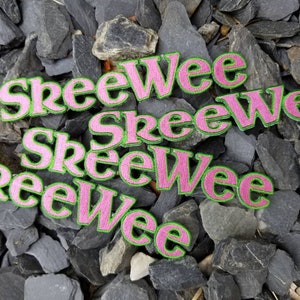 SkeeWee....iron on patch ( pink/green)