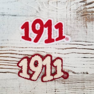 1911 Chenille 2 inch (iron-on) patch; Fraternity, Sorority, Red and white, Crimson and Cream, Kappa, Nupe, Yoyo, Cane