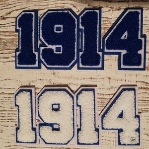 1914 Chenille Numbers- Royal & White (iron-on)