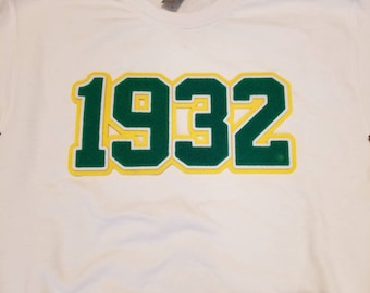 1932 Chenille Emblem Sweatshirt: Chi Eta Phi, Green & Yellow