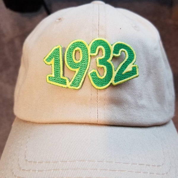 Casquette de baseball 1932 ; Infirmière, vert et jaune, Chi Eta Phi, héros, hôpital, aide, sororité