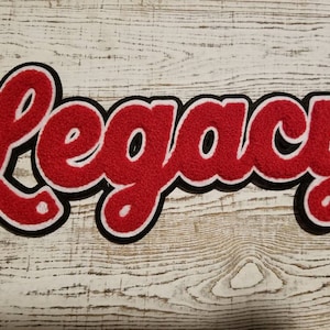 Legacy Chenille Patch-Red and Black (iron-on) 11" X 4.5"
