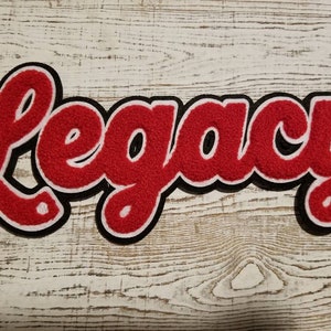 Legacy Chenille Patch-Red and Black (iron-on) 11&quot; X 4.5&quot;