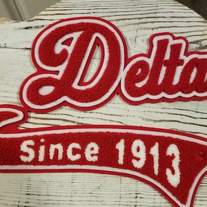 Delta Since 1913 Red and White with tail chenille patch; Howard; Sorority; College; OO-OOP