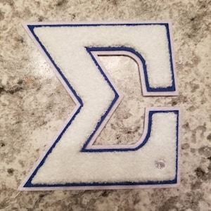 Phi Beta Sigma White Symbol Chenille Patch; Sigma grande; Sigma pequeno; Azul e branco; 2 tamanhos; 1914