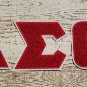 Letras griegas de chenilla de 3 pulgadas; Delta Sigma Theta; 1913; (2 opciones) rojo; crema; OO-OOP