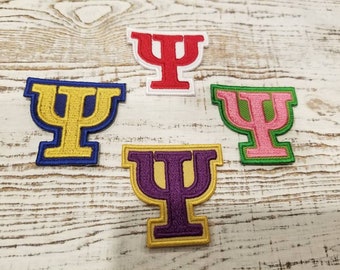 Letra griega Psi: 2 pulgadas, termoadhesiva; Omega, Alpha, 1911, 1908