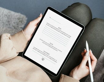 May include: A digital tablet displaying a form with the title "Instructions" and "Release of Liability". The form has several blank lines for filling in information. A white stylus is lying on a gray surface next to the tablet.