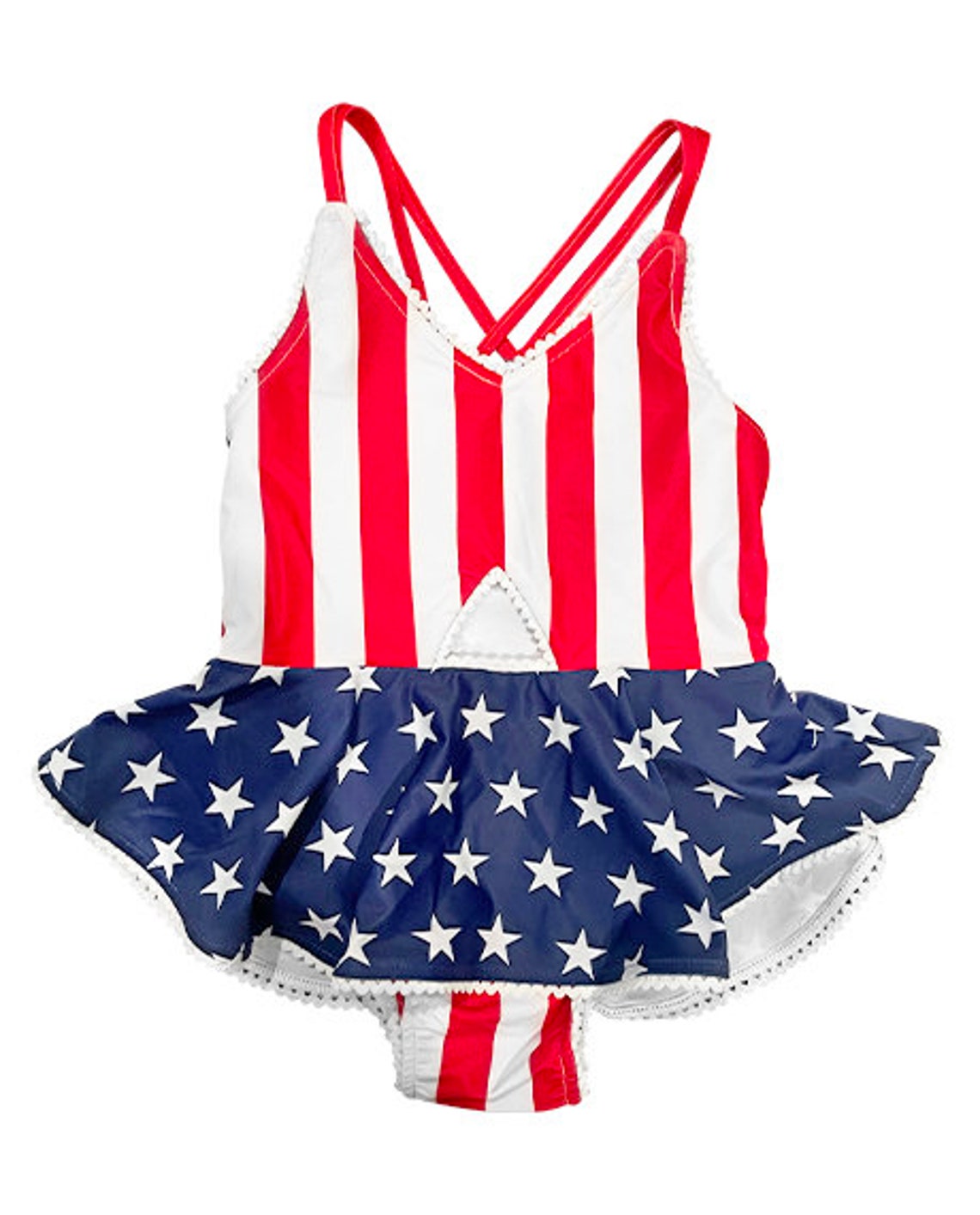 American Flag Girls 1 Piece Skirted Swimsuit. Patriotic Etsy