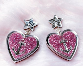 Shanty Sailor Star & Heart Studs Pink Retro Nautical Earrings