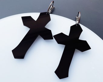 Sinner Large Cross Earrings Black Gothic *SAMPLE*