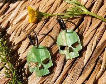 Hedonist Skull Green Marble Glitter Hoop Earrings Gothic Summer *SAMPLE*