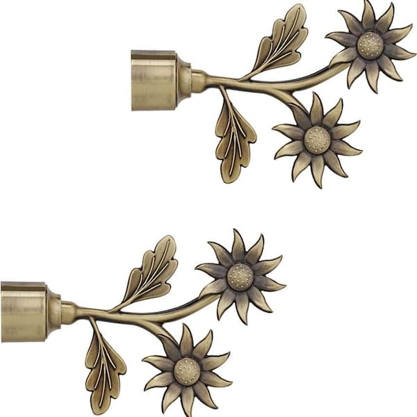 Pair of Double Flower Antique Brass Curtain Finials / Brackets, brass finials,Antique finials,Curtain Drapery Rod End Cap Finial