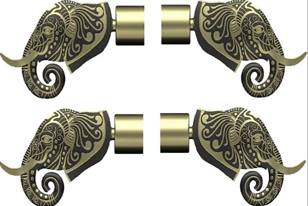 Elephant Curtain Rod Finials Bracket Accessories Antique Brass and