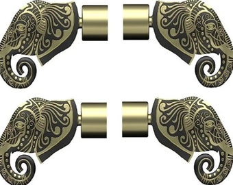 Accessori per staffe per tende a forma di elefante Ottone anticato e finitura cromata Set di staffe per tende per porte e finestre dal design Zarkan, set da 2 pezzi