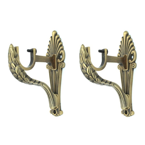 Traditional Solid Antique Brass End Brackets hooks For Curtain Poles Heavy duty Antique Gold Curtain Pole Rod Holder Bracket with fixing.