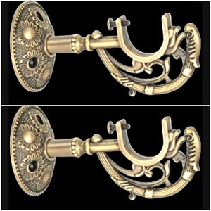 Traditional Antique Brass End Brackets hooks For Curtain Poles Heavy duty Antique Gold Curtain Pole Rod Holder Bracket with fixing.