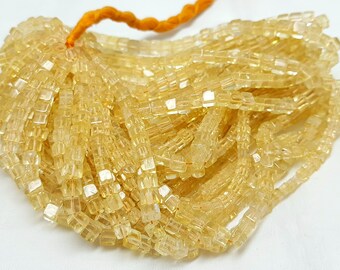 Citrine 3D Box Beads Box Beads Citrine Beads Semi Precious Natural Yellow Citrine Cube 5-6mm Smooth Cube 16 Inch Strand