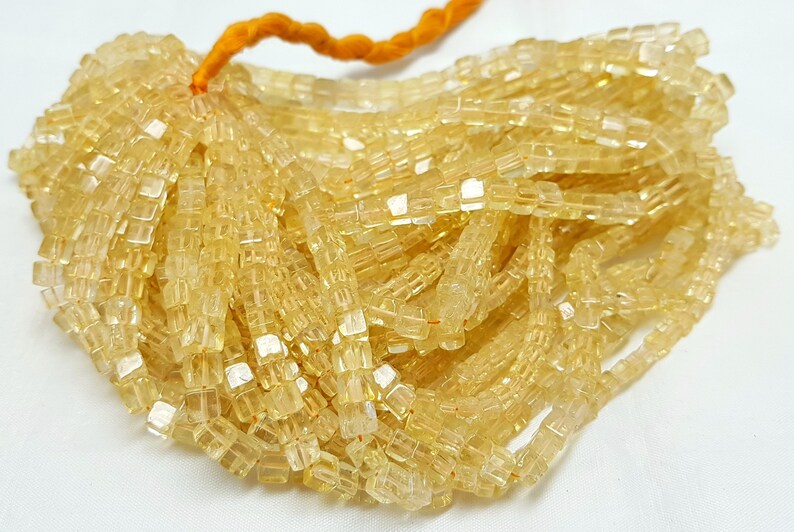 Citrine 3D Box Beads Box Beads Citrine Beads Semi Precious Natural Yellow Citrine Cube 5-6mm Smooth Cube 16 Inch Strand