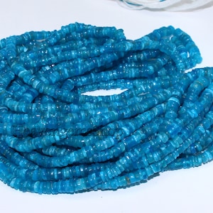 Natural Neon Apatite Gemstone Smooth Rondelle Heishi Gemstone Beads - 16 Inch Strand - 4/5mm Amazing Wheel Beads - Beads For Jewelry