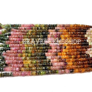 Natural Multi Tourmaline Heishi Rondelle 4-5 mm Gemstone Beads Smooth Beads 8 Inch Long, Smooth Tourmaline Heishi Beads