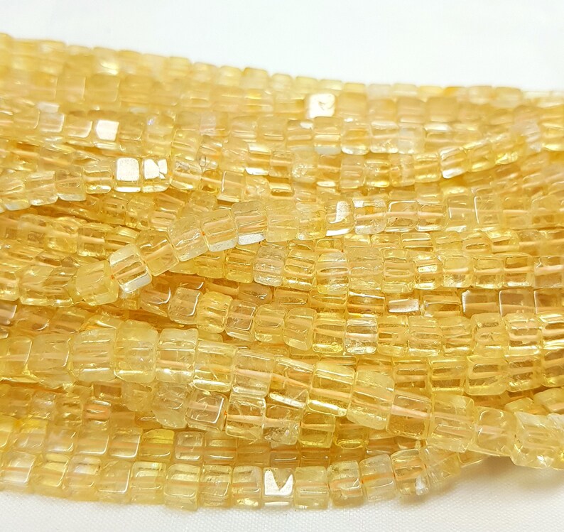Citrine 3D Box Beads Box Beads Citrine Beads Semi Precious Natural Yellow Citrine Cube 5-6mm Smooth Cube 16 Inch Strand
