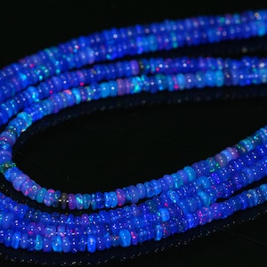 AAA Natural Blue Ethiopian Opal Smooth Rondelle Gemstone Beads, 4-5mm Blue Opal Plain Beads, Opal Beads, Ethiopian Opal Gemstone Beads